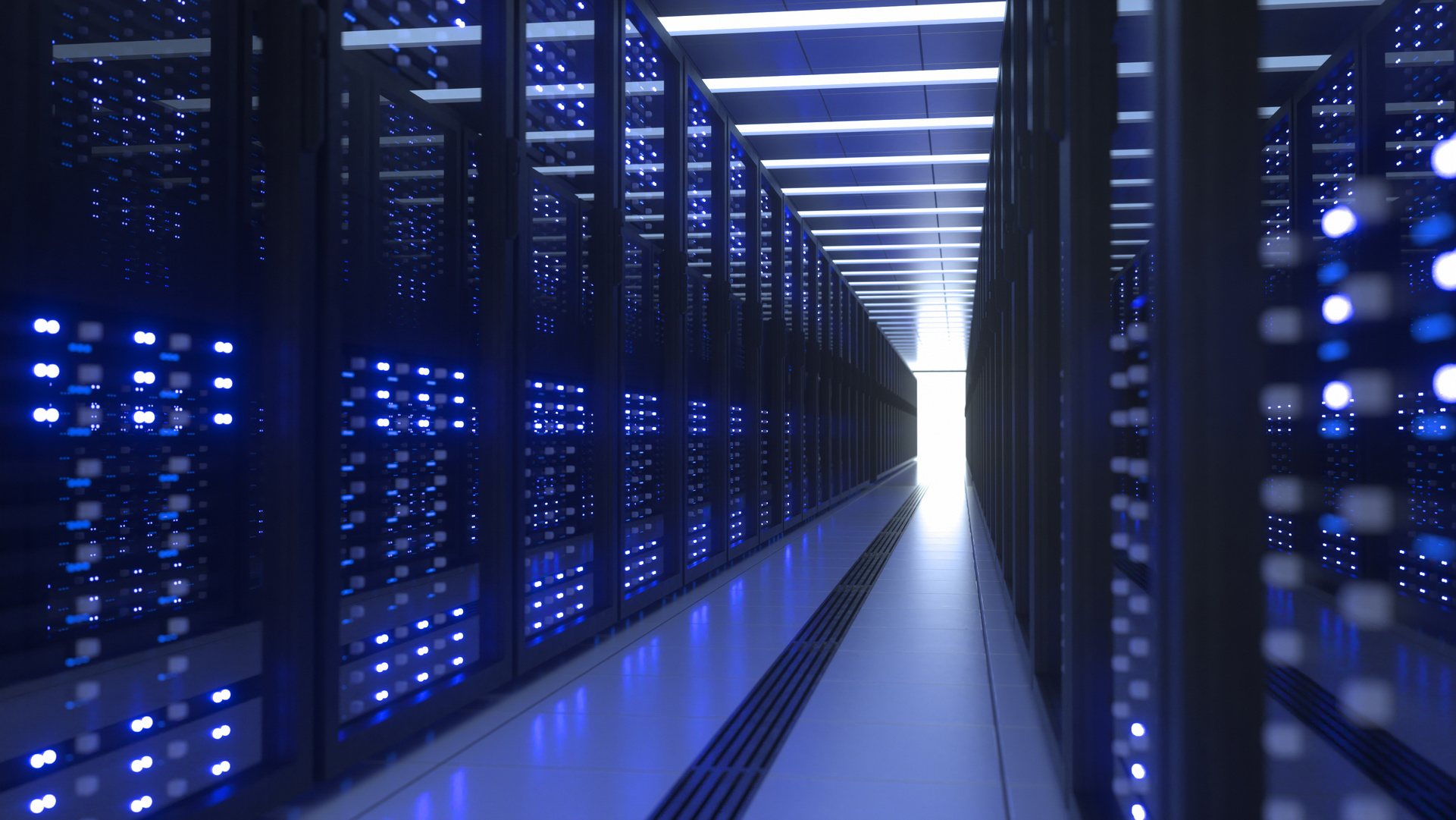 Data Center Computer Racks in Network Security Server Room Crypt